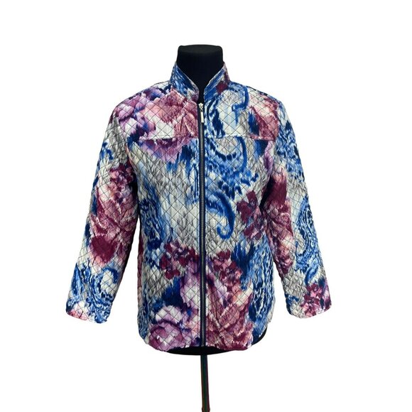 Alfred Dunner Women's‎ Multicolor Floral Zippered Jacket Purple Blue 10P - Picture 1 of 5